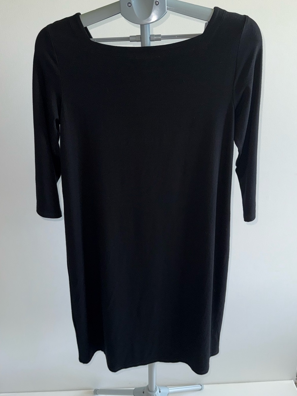 Eileen Fisher Black Stretch Jersey 3/4 Sleeve Shift Dress Size S
